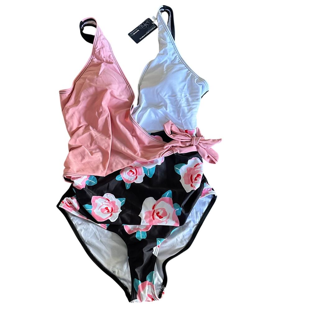 Summer Mae V-Neck Floral Tummy Control One Piece NWT - Large
